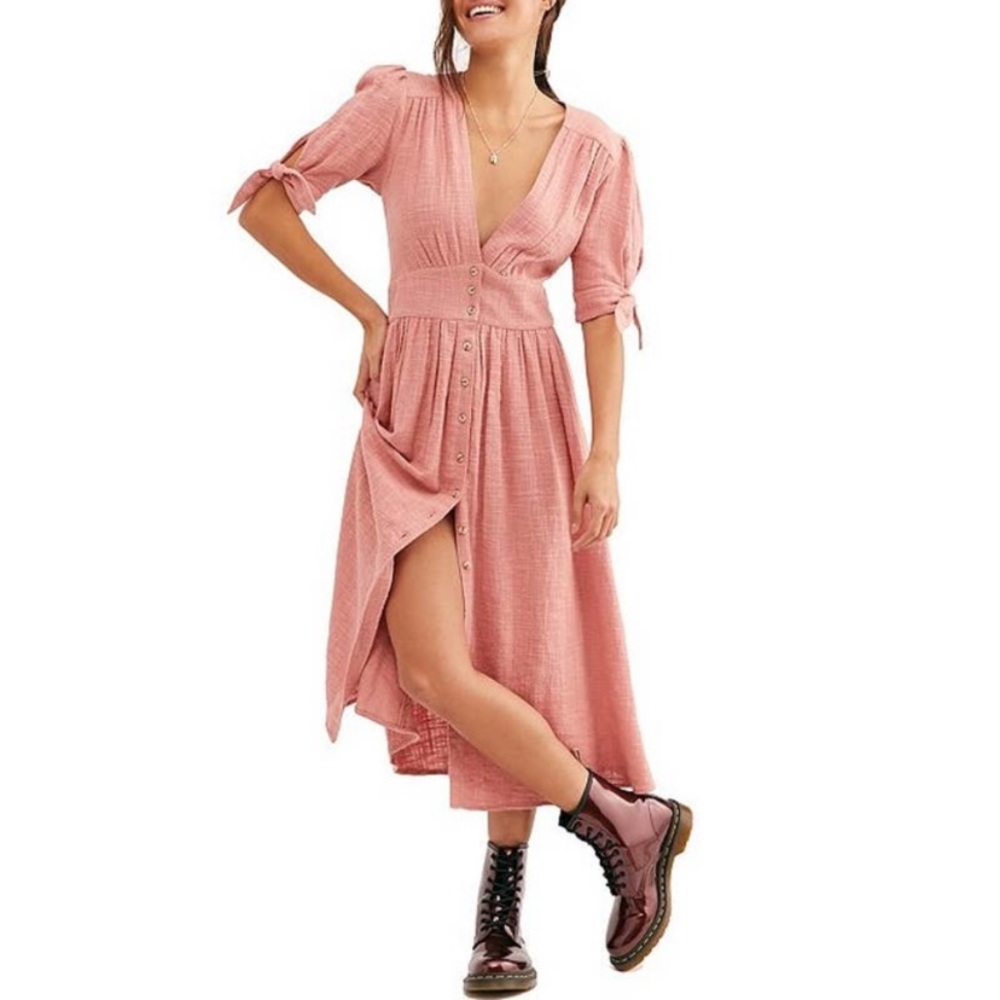 FREE PEOPLE Love Of My Life Deep V Sleeve Dress XS